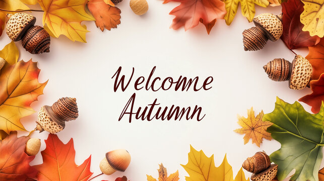 Vibrant autumn leaves and acorns arranged beautifully to welcome the fall season