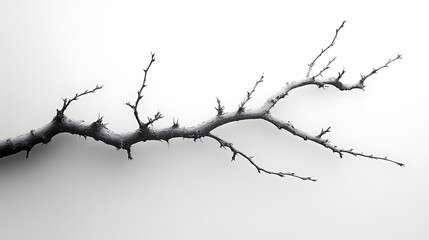 Obraz premium A bare branch with frost on it against a white background.