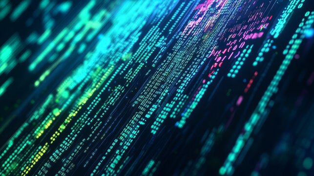 Streams of digital data and code flowing across a bright, futuristic landscape. Concept for tech innovation.