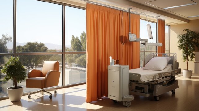 Private space for patient in modern hospital. Adaptable spaces for medical procedures and patients comfort