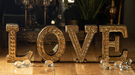 Metal text for decoration, love sign, interior design