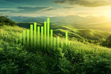 Fototapeta premium Green Earth with Financial Growth Graph, nature, finance, sustainability, environment