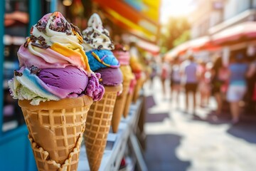 Artisanal Ice Cream Cones Shop Scene, icecream, summer, dessert, treat
