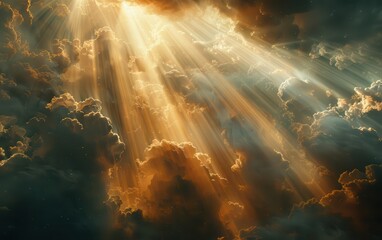 Fototapeta premium Golden Rays of Light Through Dramatic Clouds