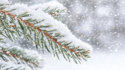 -covered pine branch winter backdrop