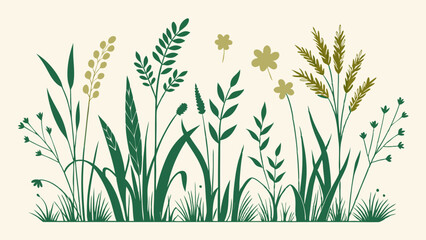 Doodle Grass and Wild Herb Silhouette Vector Set