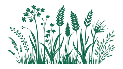 Doodle Grass and Wild Herb Silhouette Vector Set