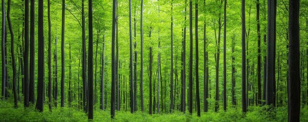 Fototapeta premium Gentle breeze rustling the leaves of a forest, mild weather, peaceful nature scene