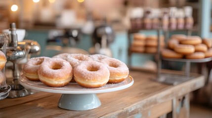 Cozy Bakery Display with Cinnamon Sugar Donuts, sweets, pastry, dessert, treat