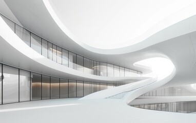 Obraz premium Modern Architectural Design with Curving Walls and Glass Windows