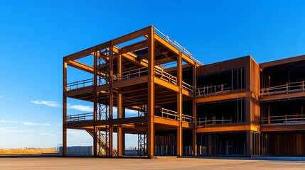 Obraz premium Modern Building Construction with Steel Frame and Rusty Exterior