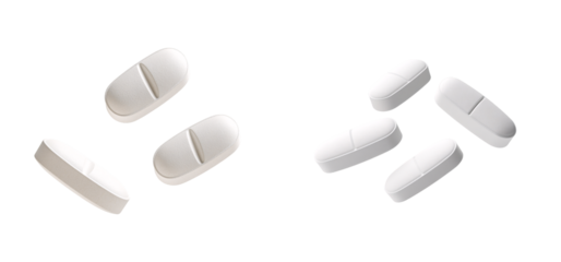 prescription white pills in the air collection on a transparent background, medicine pill, tablet PNG