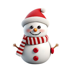 Happy cute snowman in red santa hat isolated on transparent and white background