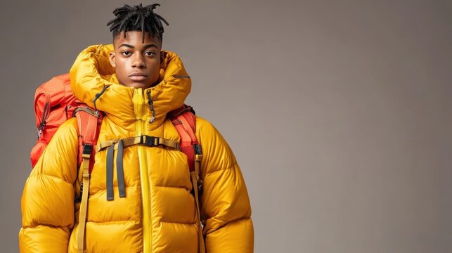 A man in a yellow puffy jacket with dreadlocks, AI