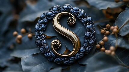 A golden letter S surrounded by a dark blue laurel wreath.
