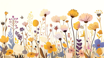 Naklejka premium Delicate and whimsical floral illustration in muted pastel tones conveys a serene and uplifting ambiance