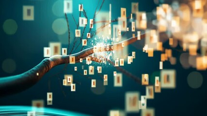 Digital family tree visualization with finger touching glowing node, showcasing interactive genealogy research and ancestry data exploration through futuristic interface - Powered by Adobe