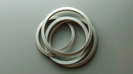 A minimalist Venn diagram using thin, overlapping rings with no fill, against a muted gray background, symbolizing complex intersections in a simple, elegant way