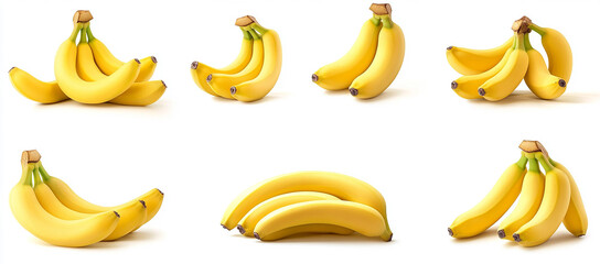 bananas in various poses, each with a white background