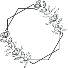 Floral wreath with leaves for wedding. Frame of garden rose with stem and leaves