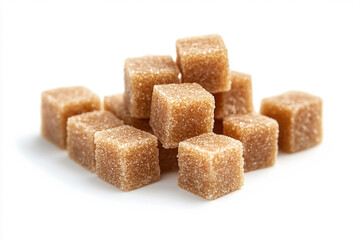 Brown sugar cubes isolated on a white background