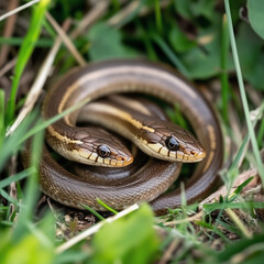 Obraz premium european slowworm hiding in the grass