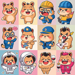 2d vector illustration emoji emote for social media icon for fruits and animals cute character  