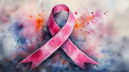 Watercolor Pink Ribbon with Abstract Background