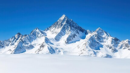 Obraz premium Snow-capped mountains under a clear blue sky, winter weather, cold and majestic