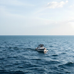 Naklejka premium Small boat in the middle of the ocean