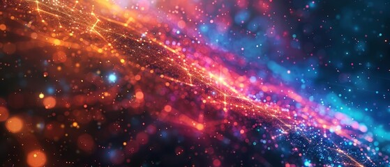 Vibrant abstract cosmic rays with colorful particles, creating a mesmerizing space-like scene full of energy and light.