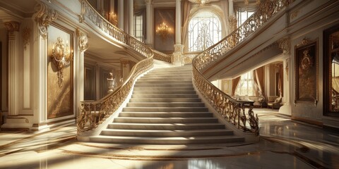 Grand Ornate Staircase in a Luxurious Mansion