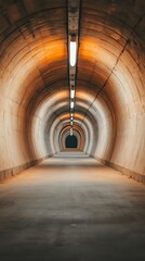 Obraz premium Perspective view of an illuminated concrete tunnel.
