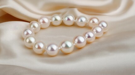 Obraz premium A single strand of pearls resting on a silk cloth, pearls, silk cloth