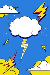 Colorful comic style sky background with clouds and lightning