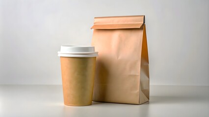 A Brown Paper Bag and Disposable Coffee Cup Mockup