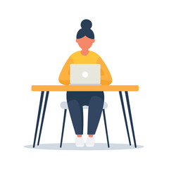 Girl in a cafe working on table