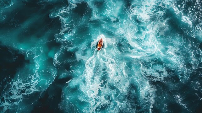 An ocean where every wave carries a different emotion, from joy to sorrow, with a small boat navigating through, symbolizing the human experience of navigating life's emotional currents