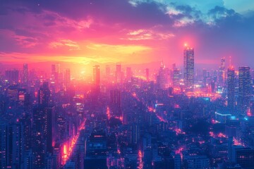 Obraz premium An electric night gradient shifting from dark navy blue to neon pink with subtle streaks resembling the glow of city lights at night perfect for dynamic and modern designs