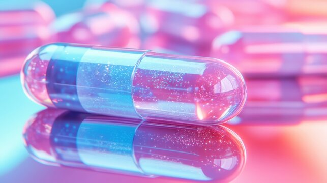 healthy supplements displayed on a reflective surface to promote vitality a banner concept for optimization of health and energy