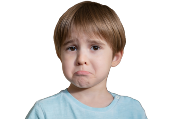 PNG Boy toddler sticker close-up, he is playing and posing, grimacing, making funny face. The child makes a grimace as if he is upset