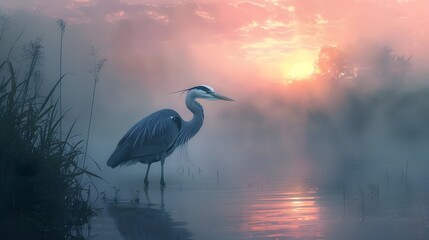 Fototapeta premium Heron in Misty Sunrise