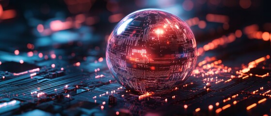 A glowing sphere on a black background with a blue and red hue