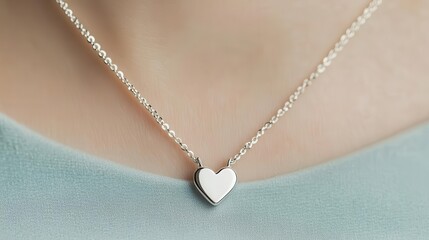 Fototapeta premium A silver necklace with a delicate heart pendant, necklace, silver, heart pendant