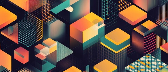 A colorful abstract image of cubes and squares