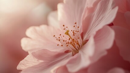 Detailed shot of a blooming cherry blossom with soft pink petals and fine details, capturing the fleeting beauty of spring.