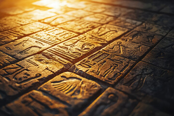 Naklejka premium Unveiling the Past: A Close-Up of Ancient Egyptian Hieroglyphs