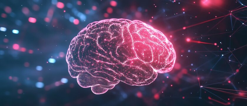 Simplified glowing AI brain pattern over a clean, abstract digital space