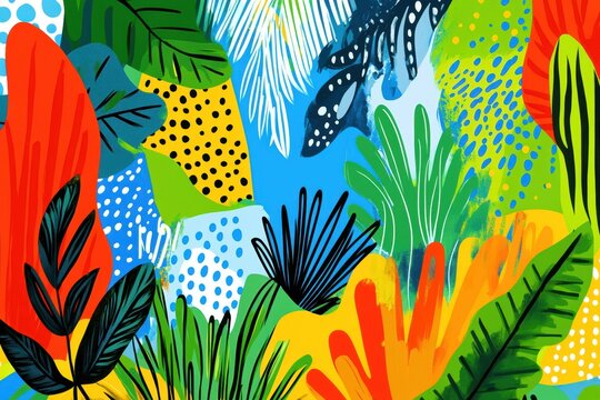 Vibrant tropical foliage abstract pattern with bold colors