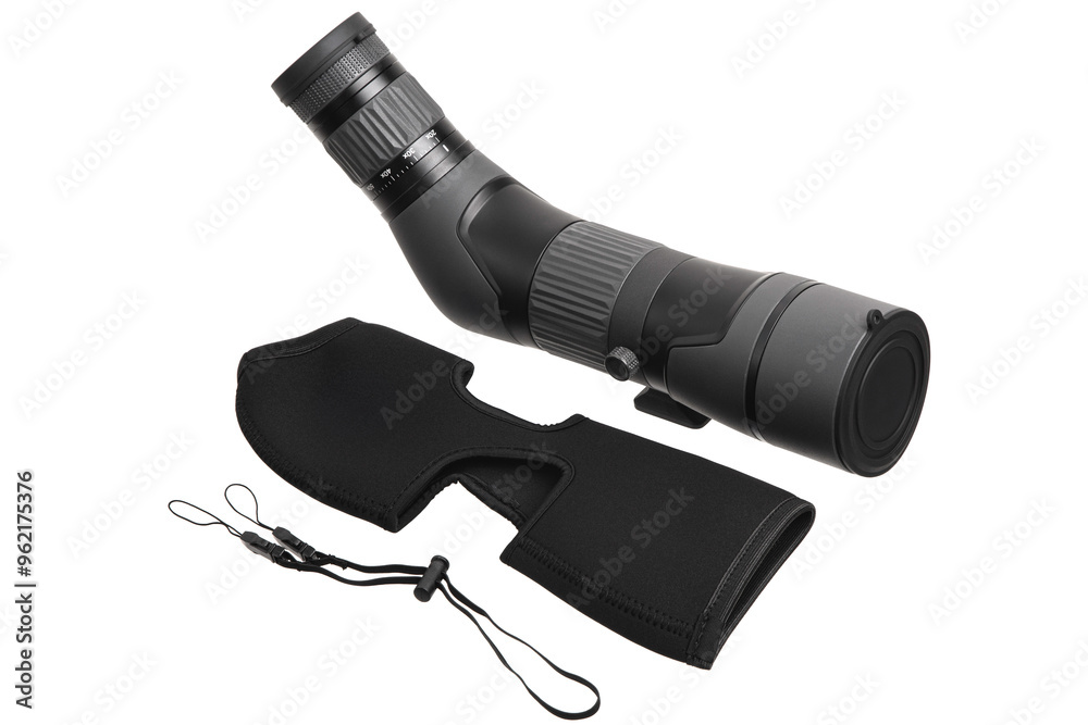 Wall mural modern spyglass. long-range observation device. monocular isolate on a white back